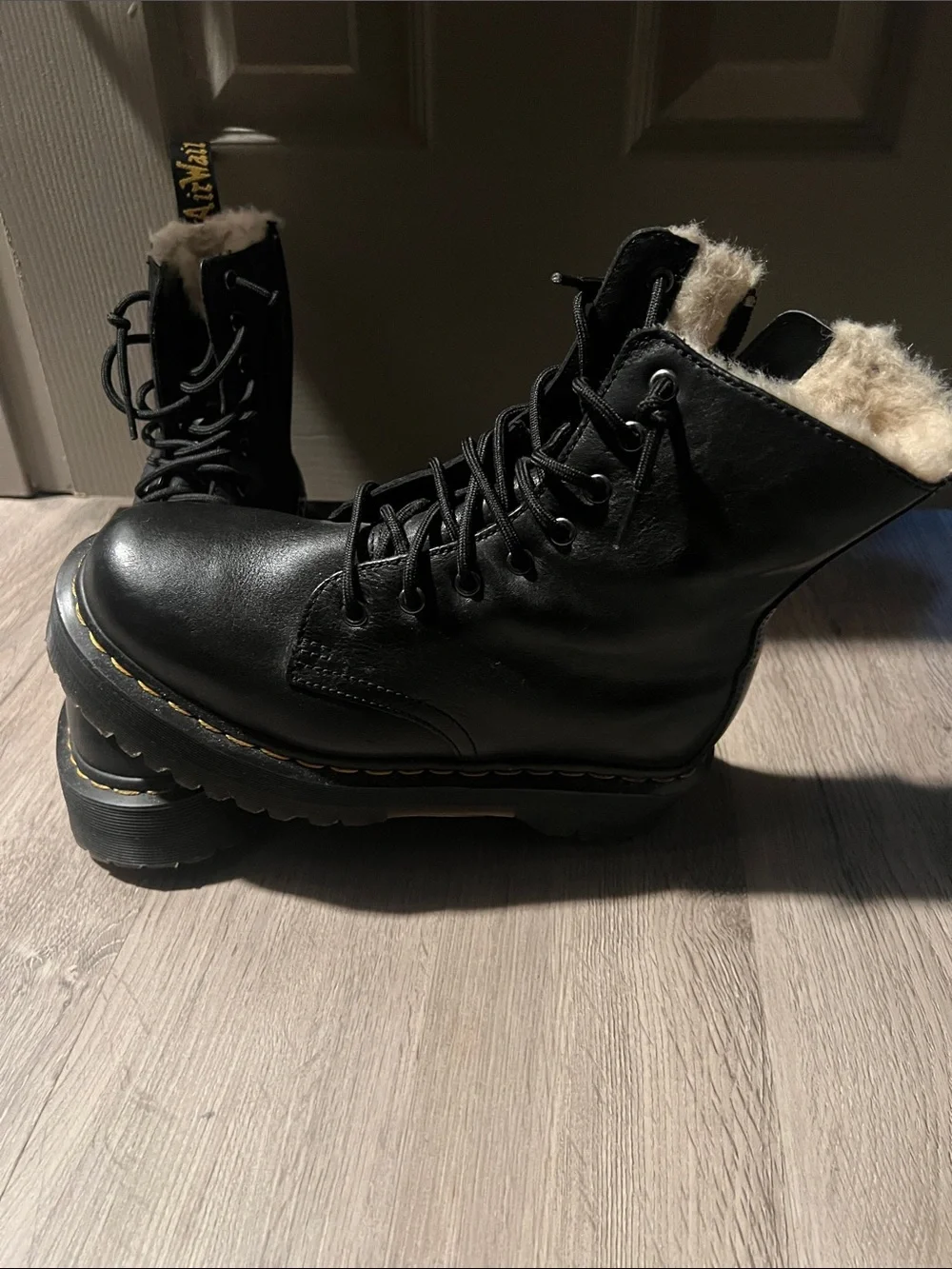 Doc Martens Black Faux Fur Lined Combat Boots